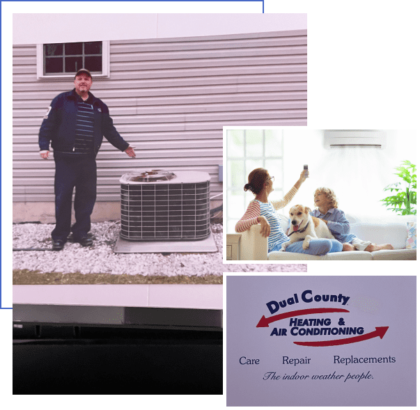 A man standing next to an air conditioner.